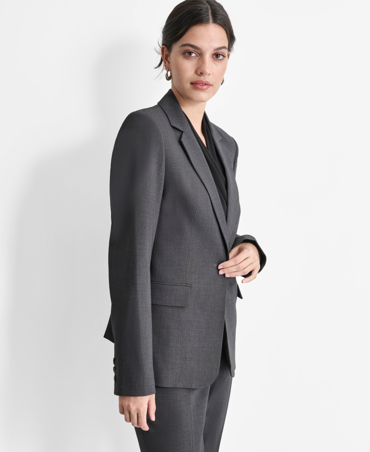 Dkny Women's Notch-lapel Button-front Long-sleeve Jacket In Charcoal