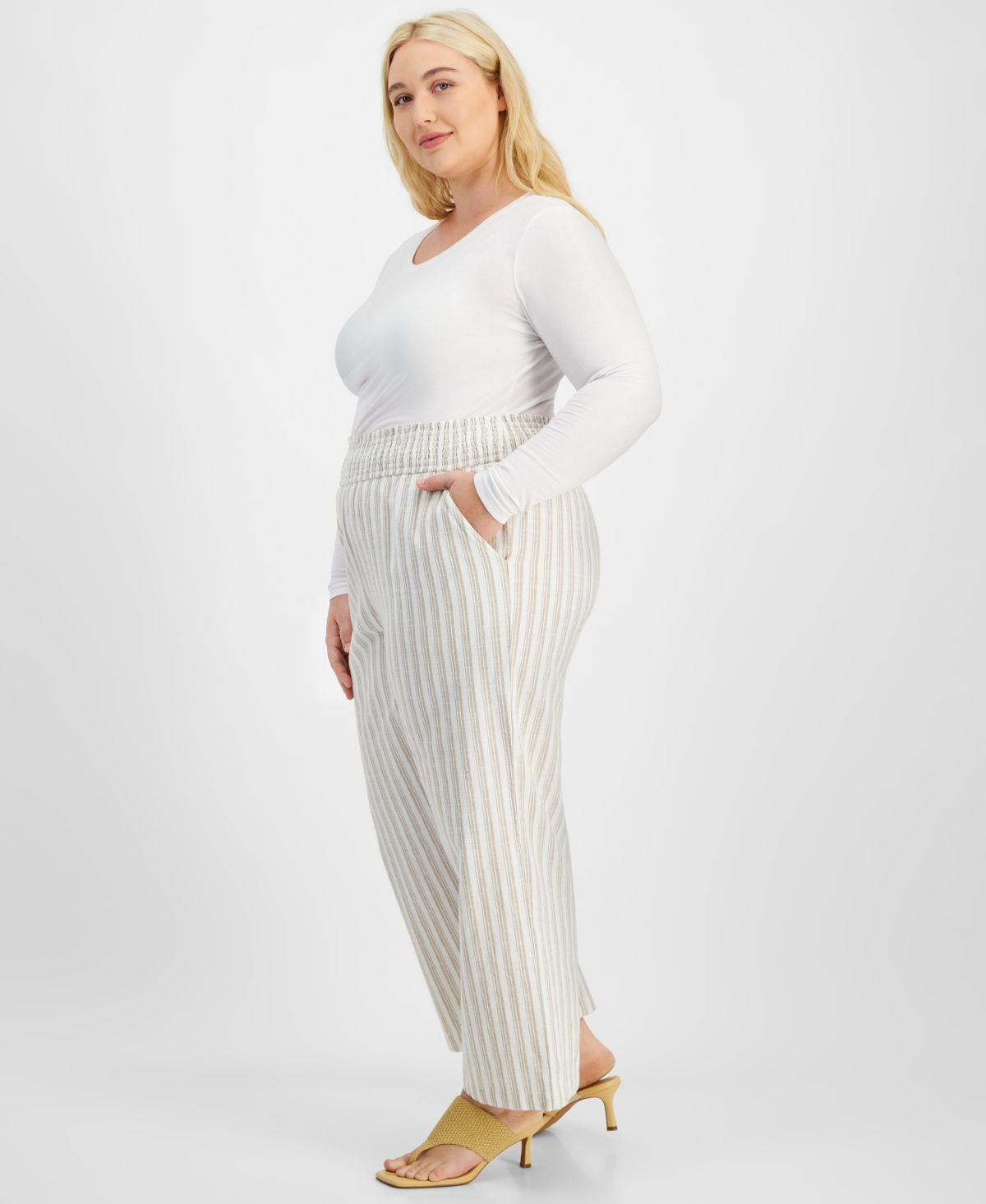 And Now This Trendy Plus Size Linen-Blend Striped Pants, Exclusively at Macy's