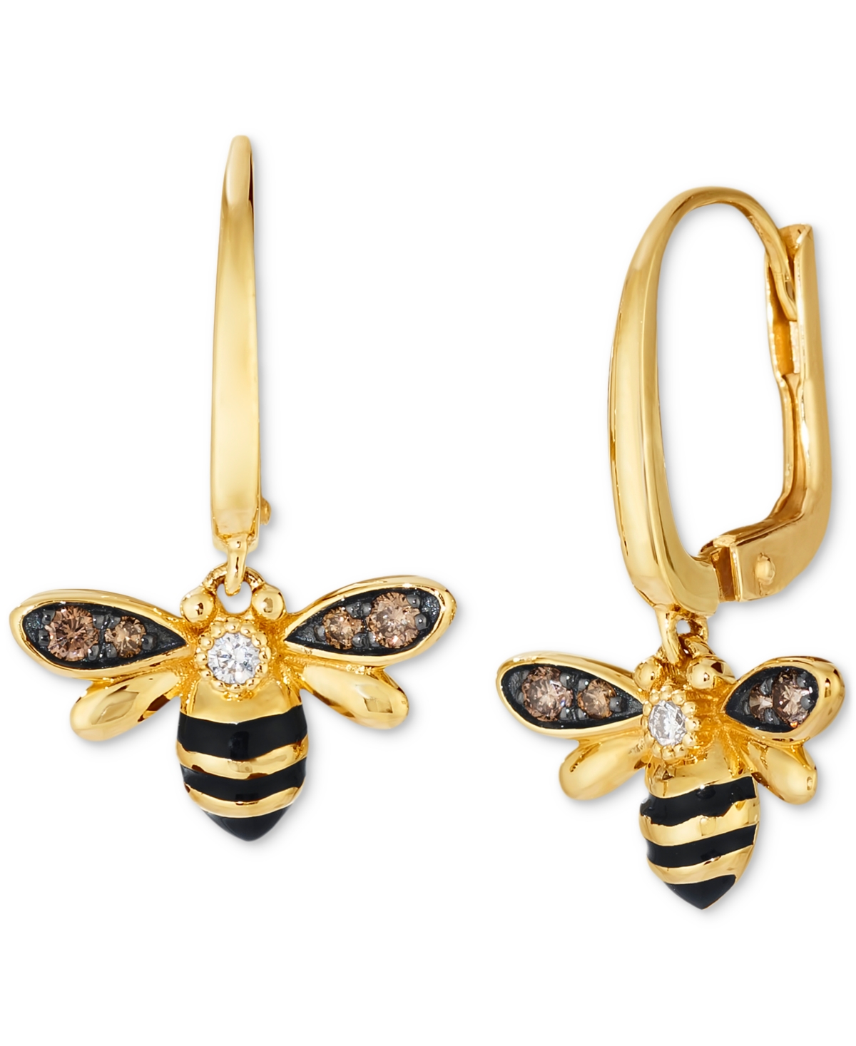 Chocolate Diamond & Nude Diamond Honeybee Drop Earrings (1/5 ct. t.w.) in 14k Gold - 14K Honey Gold Earrings