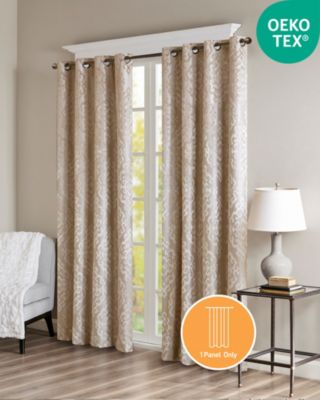 Mirage Knitted Jacquard Damask Total blackout curtains for bedroom, Silver grommet top fit up to 1.25 inches rod Single Curtain Panel for Living Room, Width 50 length 108 inches, Pitch Black Ambiance Champagne 1 Window Panel