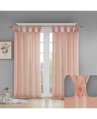 Rosette Floral Embellished Cuff Tab Top Solid Curtain Panel, 50"W x 95"L