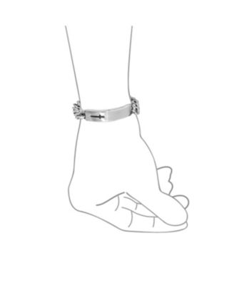 Name Plated Religious Side Ways Cross Identification ID Bracelet Curb Stainless Steel