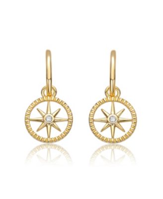 14K Gold Plated Cubic Zirconia Guiding Star Compass Dangle Earrings