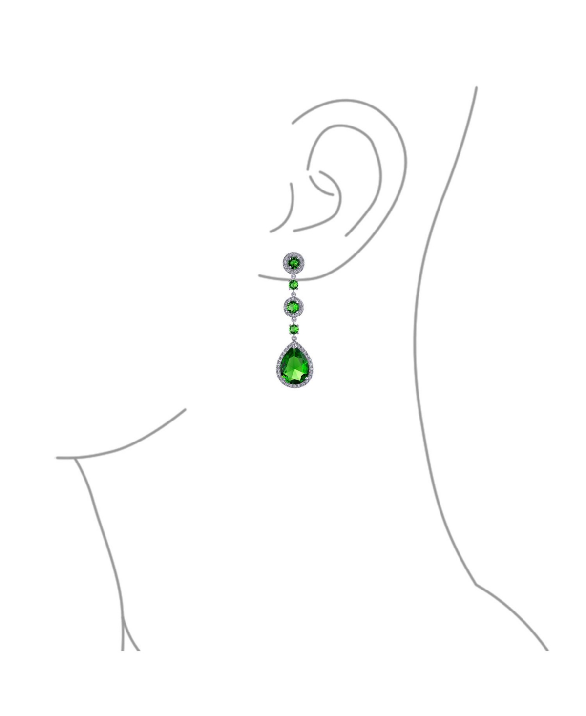 Bling Jewelry Classic Jewelry Fashion Statement Triple Round Pave Green Clear Cz Halo Long Linear Pear Shape Dangle Teardrop Chandelier Earrings For W