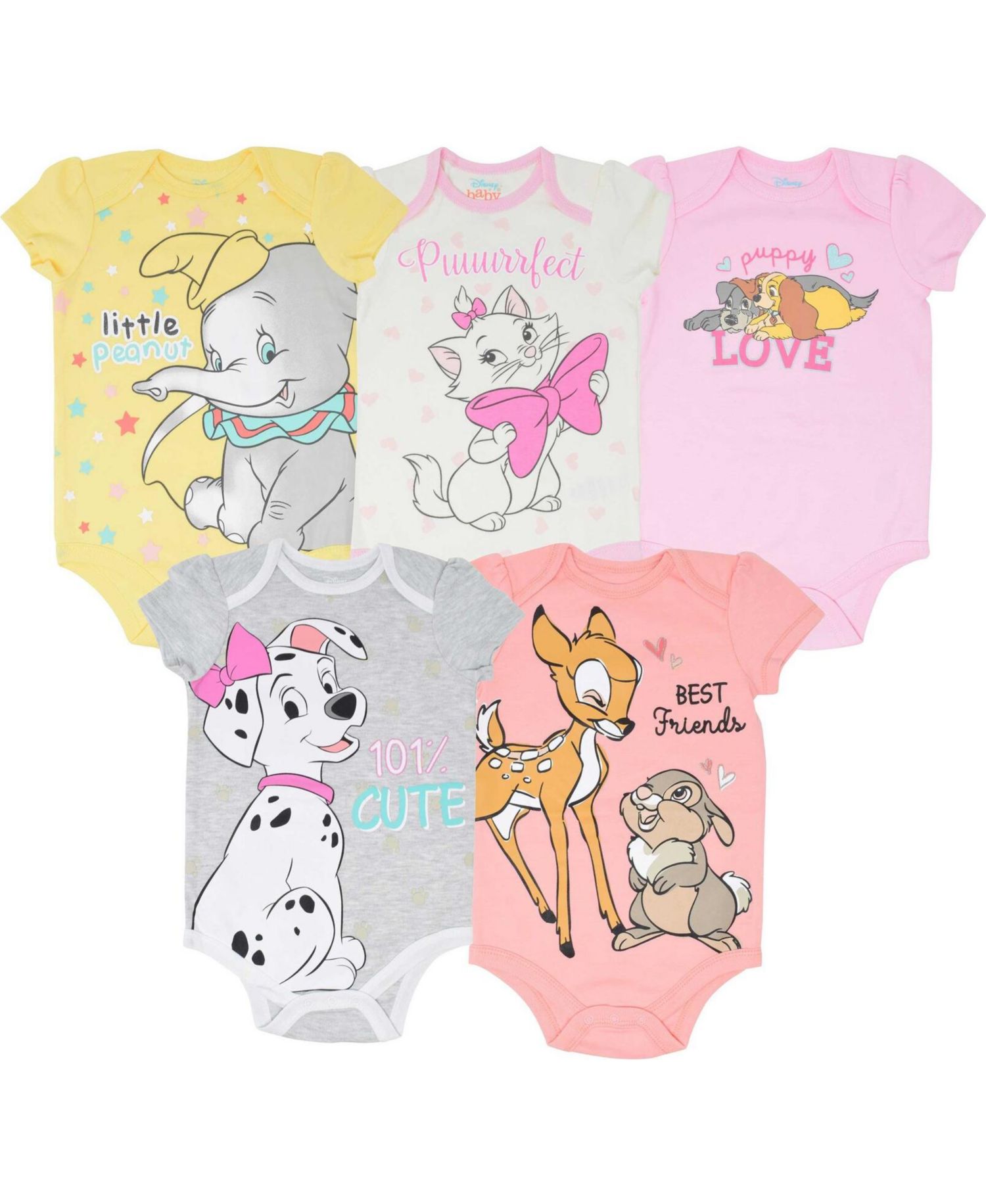 Baby Girls 101 Dalmatians Dumbo Lady and the Tramp 5 Pack Bodysuits