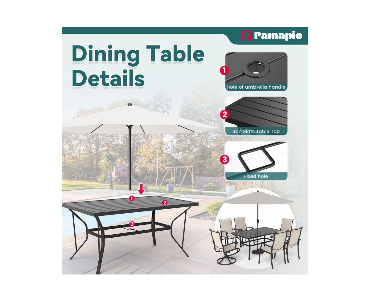 Pamapic5-Piece Metal Outdoor Patio Dining Set with 4 Textilene Chairs and Square Table - Beige