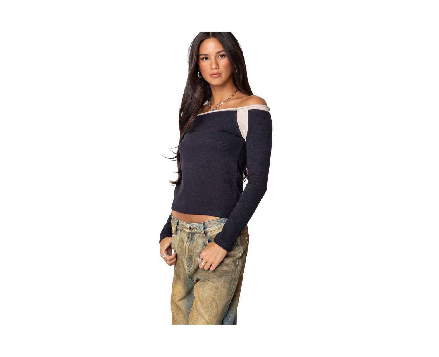 Womens Off Shoulder Thermal Top