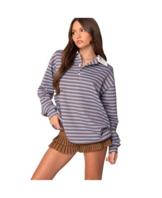Womens Stripey Oversized Collared Shirt