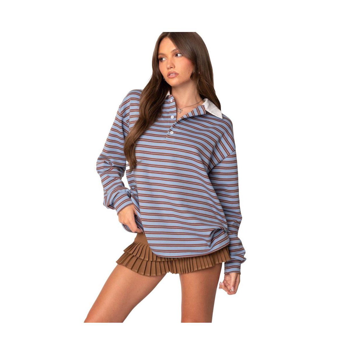 Edikted Women's Stripey Oversized Collared Shirt