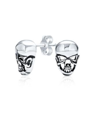 Caribbean Pirate Skeleton Goth Skull Stud Earrings Bikers, Punk Rockers Crafted from .925 Sterling Silver.