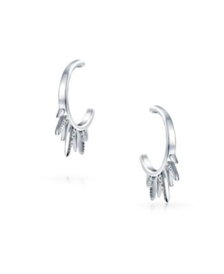 Punk Rocker Goth Biker Jewelry Points Arrow 5 Spike Half Hoop Stud Earrings Cubic Zirconia Pave CZ Accent .925 Sterling Silver