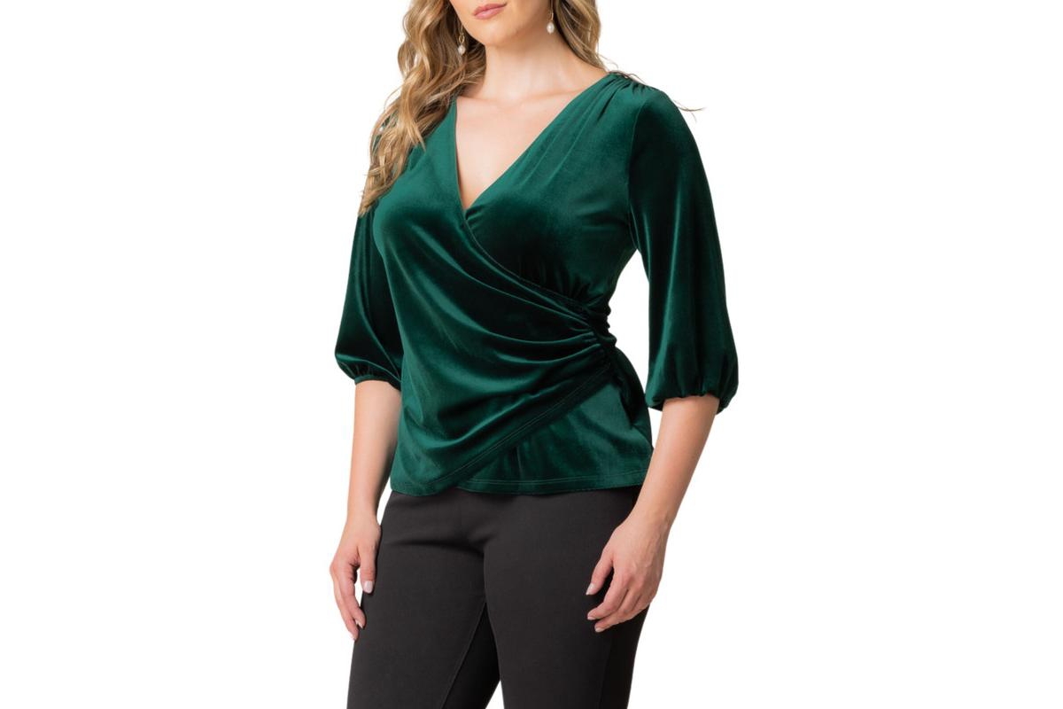 Kiyonna Plus Size Odette Velvet Faux Wrap Top