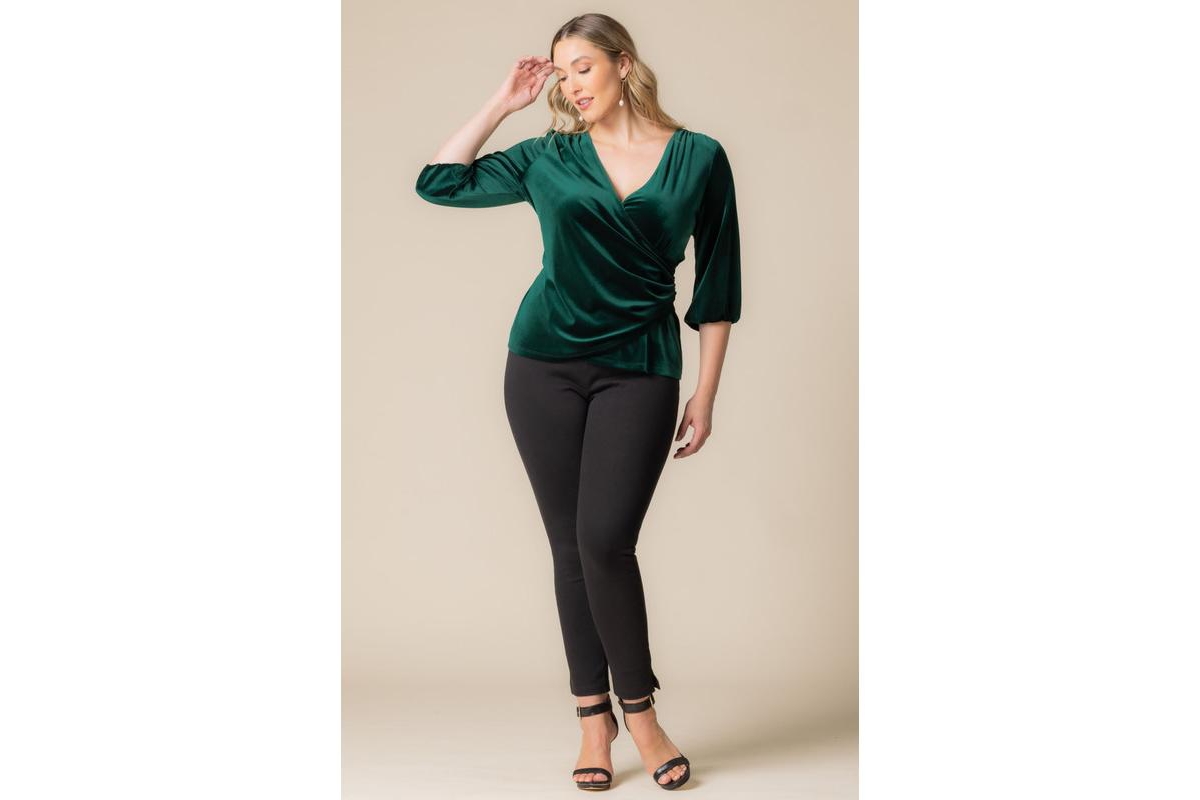 Kiyonna Plus Size Odette Velvet Faux Wrap Top