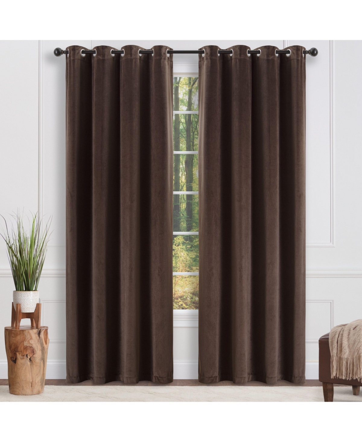 Chanasya Premium Taupe Velvet Curtains Panel Set 2 -Piece