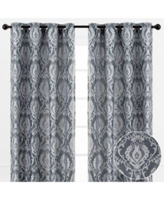 Premium Damask Pattern Luxury Curtains - Panels with Grommets - Elegant Jacquard Classy Design - Room Darkening 2 Panel Set