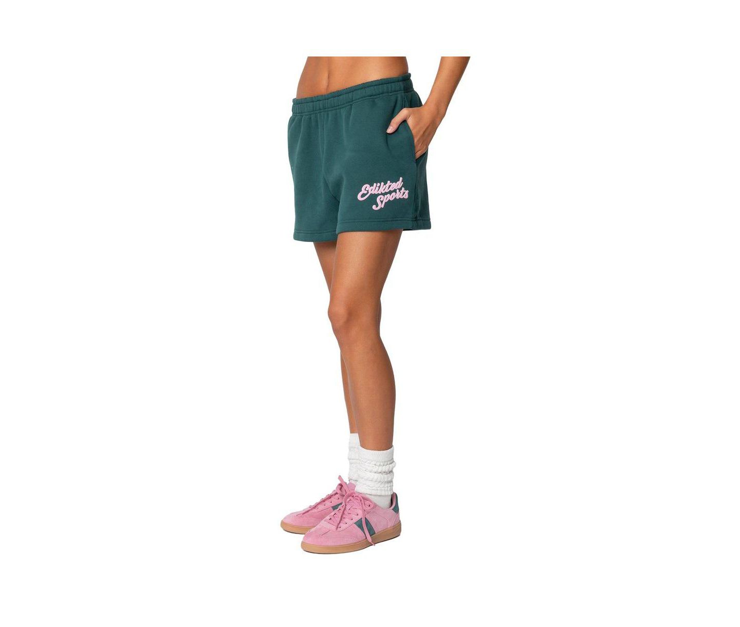 Женские шорты Edikted So Sporty Sweat Shorts, цвет: Зелёный — фото 3