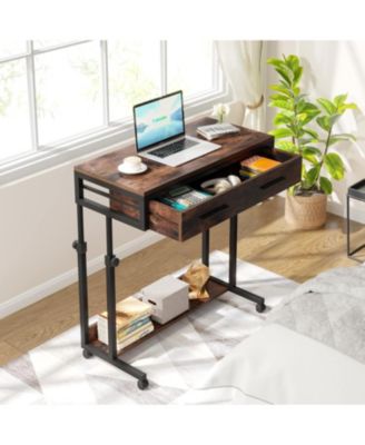 Portable Desk with Drawers, Mobile Laptop Desk with Wheels, Couch Desk Sofa Side Table Bed Desk, Small Standing Desk for Home Office