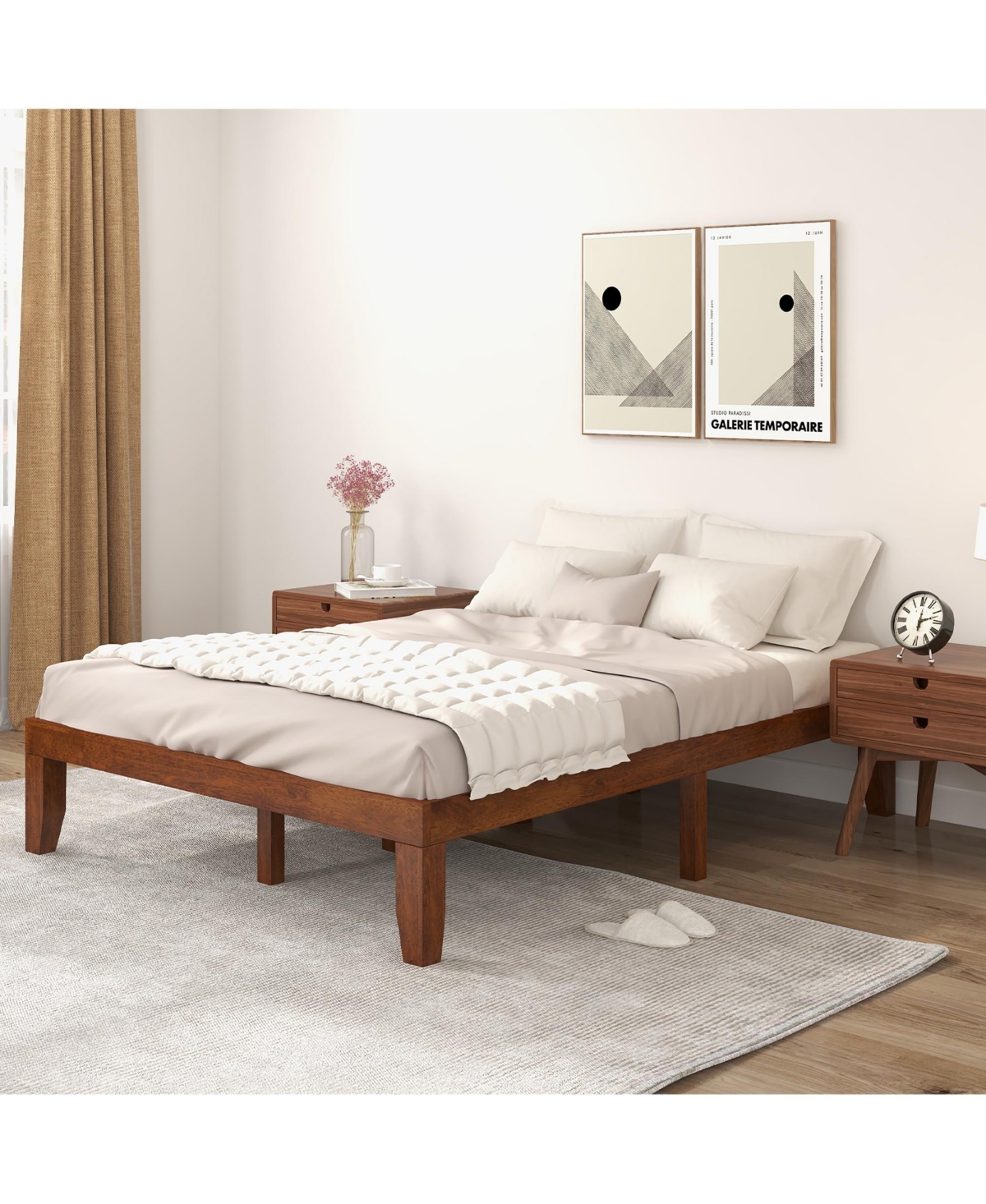 Gymax 14'' Full Size Wooden Platform Bed Frame w/ Strong Slat Support Brown Cherry