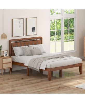 14'' Full Size Wooden Platform Bed Frame w/ Strong Slat Support Brown Cherry