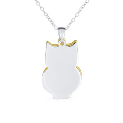 Two Tone Bird Animal Wise Graduate Dangling Owl Pendant Necklace Dangle Earrings Jewelry Set Yellow 14k Gold Plated .925 Sterling Silver