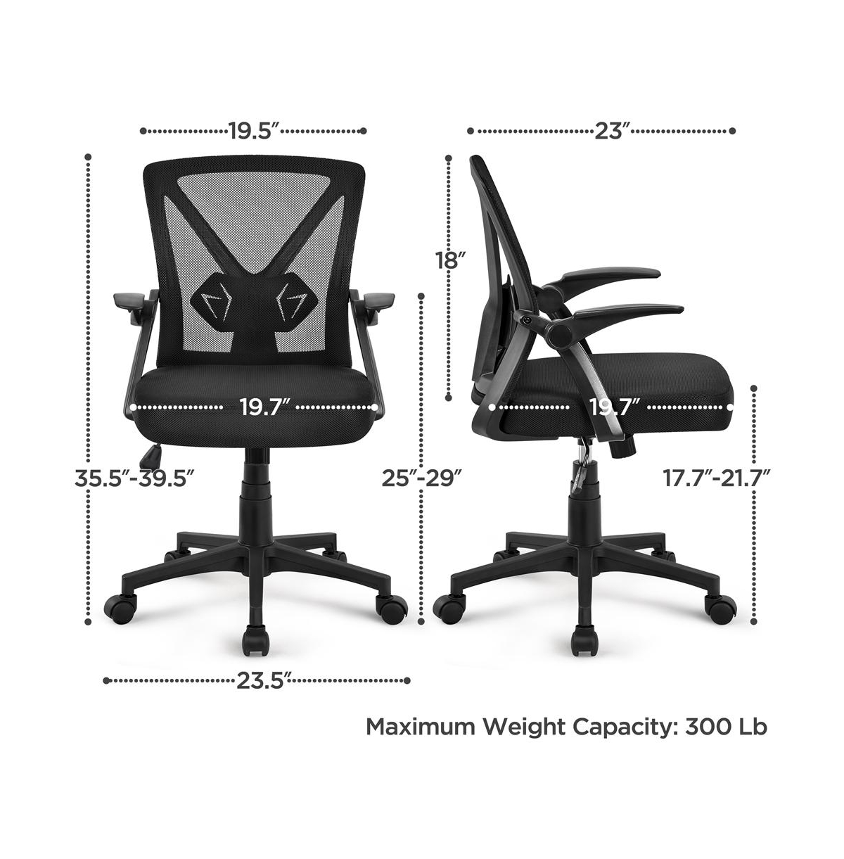Yaheetech Mesh Office Chair with 90° Flip-up Armrests, Adjustable Lumbar Support, Cushioned Seat, Adjustable Seat Height