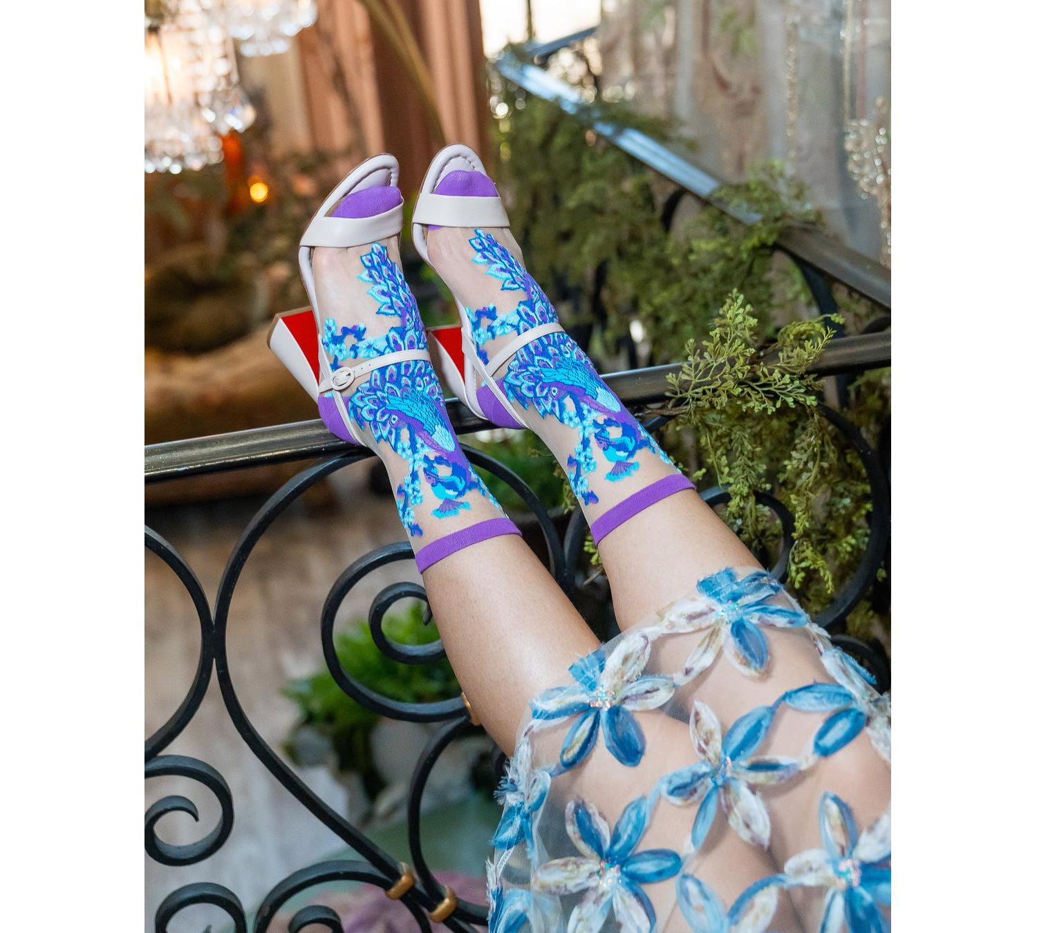 Women's Aquamarine Peacock Sheer Sock