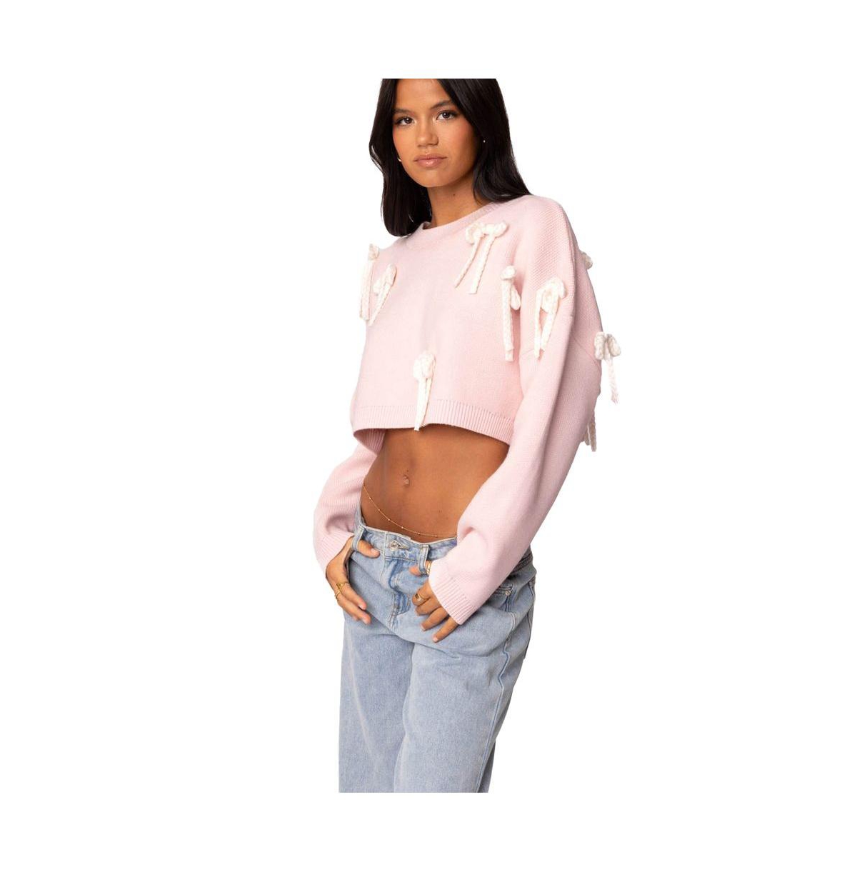 Edikted Women's Chunky Bow Cropped Sweater