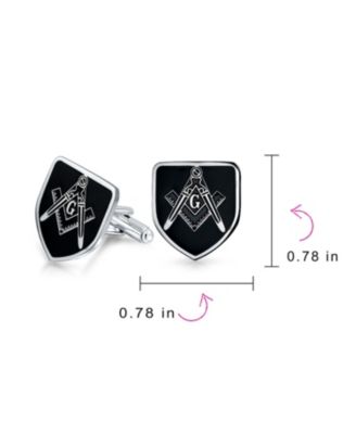 Shield Freemasons Compass Symbol Masonic Cufflinks Black Enamel Two Tone Stainless Steel Hinge Bullet Back
