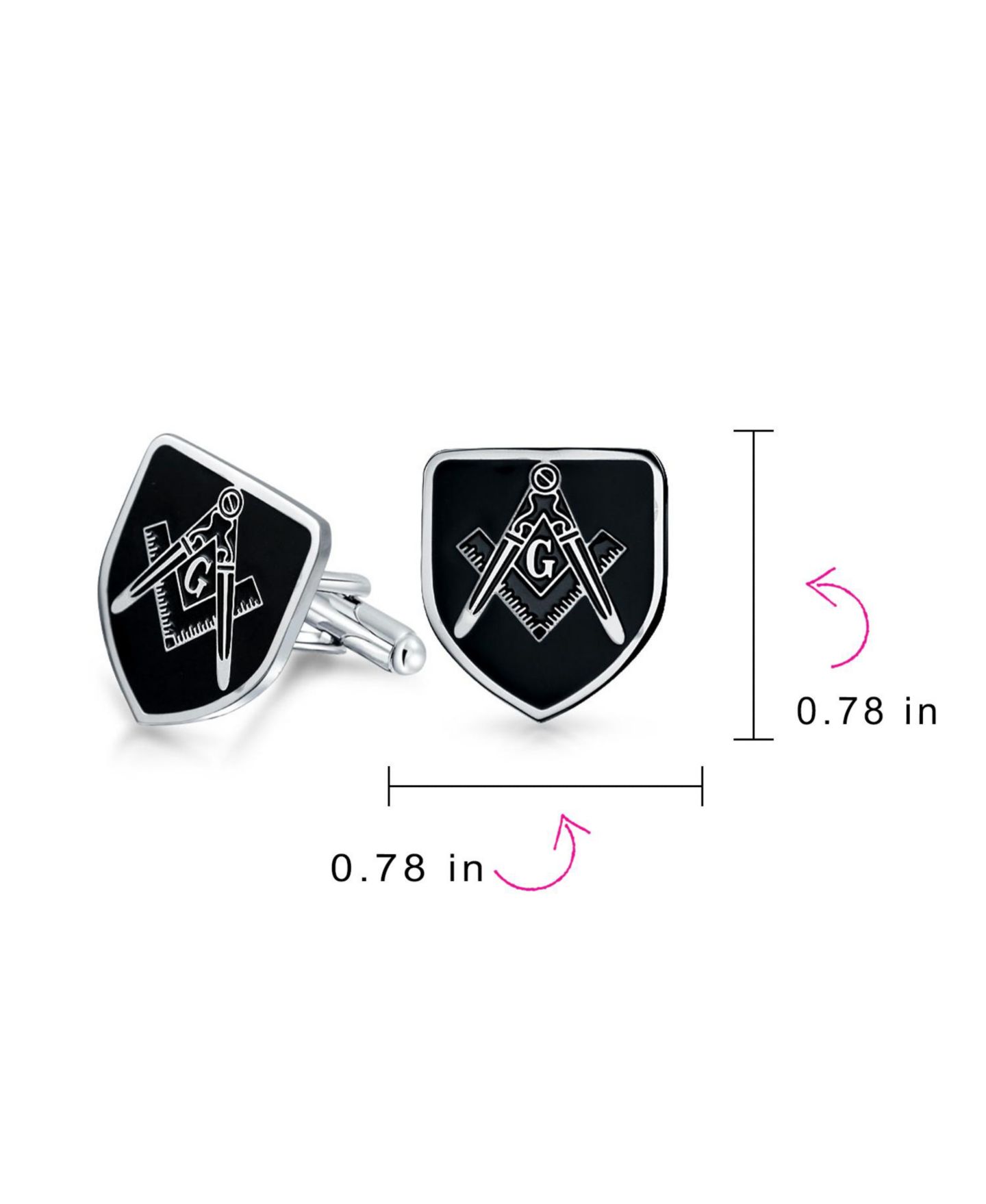 Мужские запонки Bling Jewelry Freemasons Compass Shield Masonic Cufflinks Black Two Tone Stainless Steel, цвет: Чёрный — фото 3