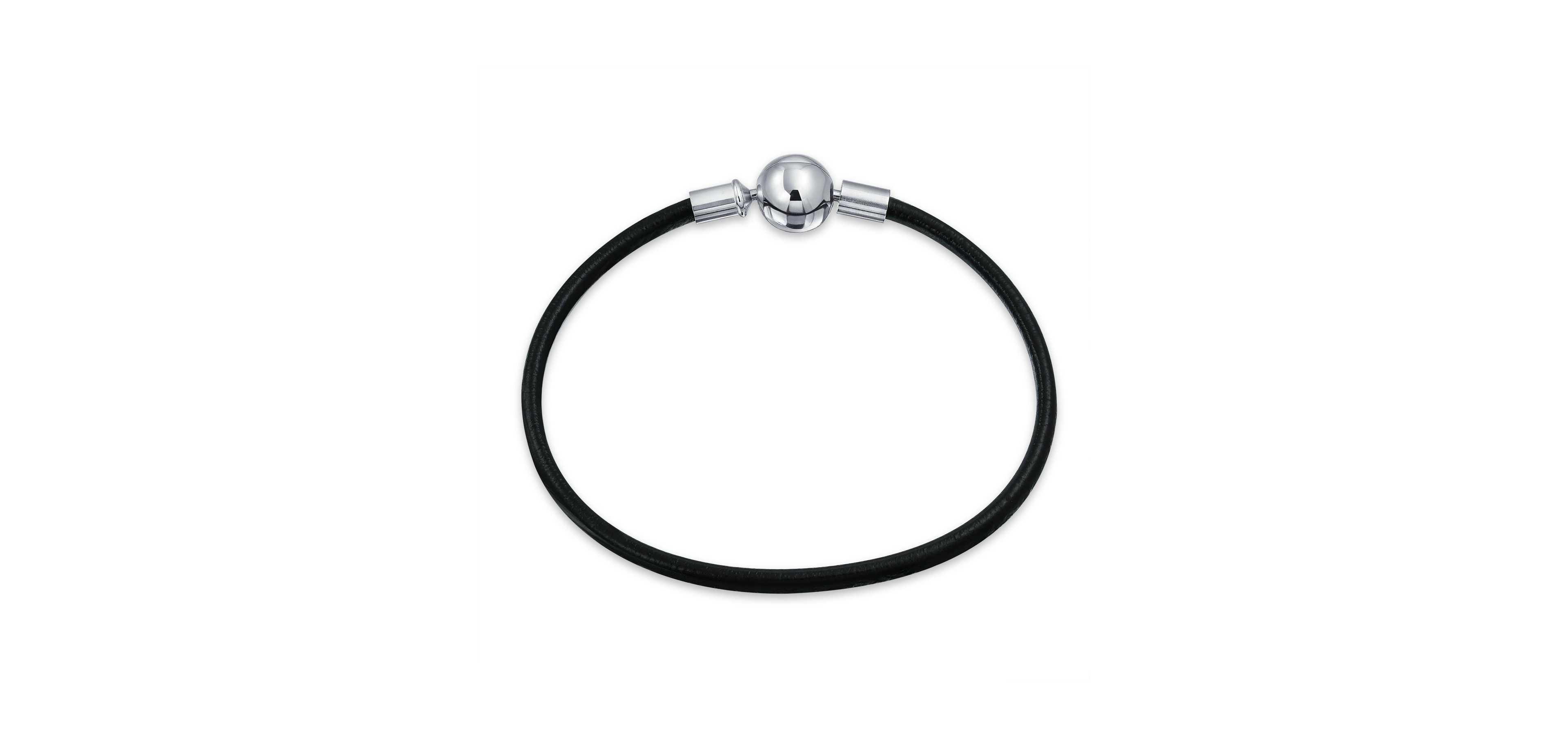 Bling Jewelry Black Leather Silver Round Clasp Strand Bracelet Bead Charms