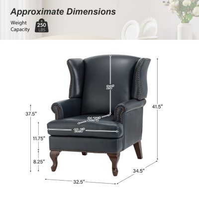 Helmuth Genuine Leather Wingback Armchair with Solid Wood Legs