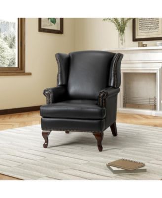 Helmuth Genuine Leather Wingback Armchair with Solid Wood Legs