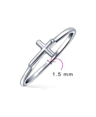 Minimalist Simple Midi Knuckle Thin 1MM Band Stackable Religious Sideways Cross Ring Gold Plated .925 Sterling Silver