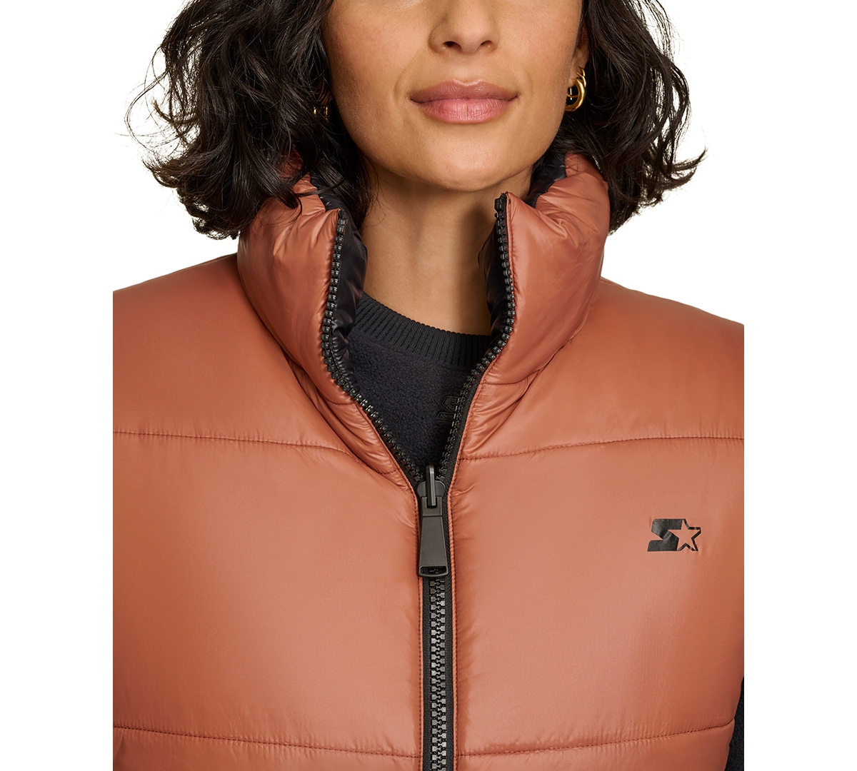 Shop Starter Women's Reversible Zip-front Puffer Vest In Black,tan