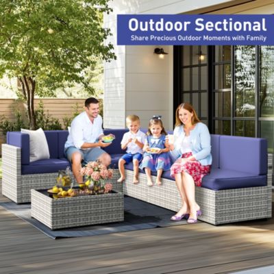Gray 7-Piece Wicker Outdoor Sectional Set with Coffee Table and Cushions