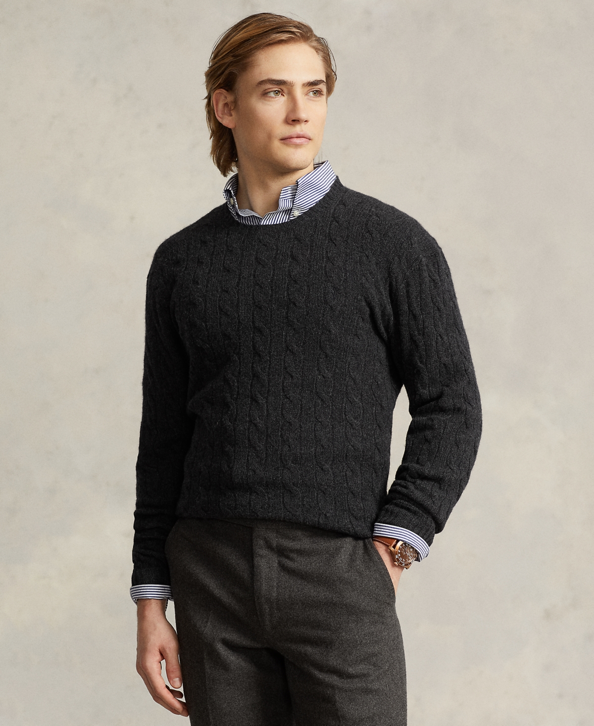 Polo Ralph Lauren Men's Wool-Cashmere Cable-Knit Sweater - Dark Granite Heather