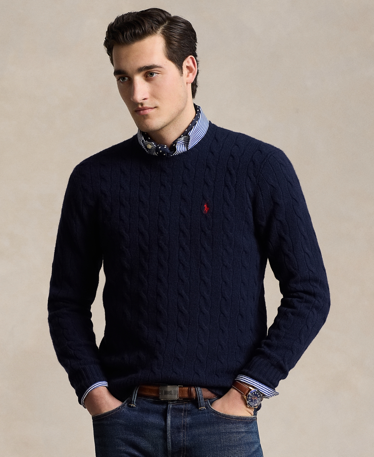 Polo Ralph Lauren Men's Wool-Cashmere Cable-Knit Sweater - Hunter Navy