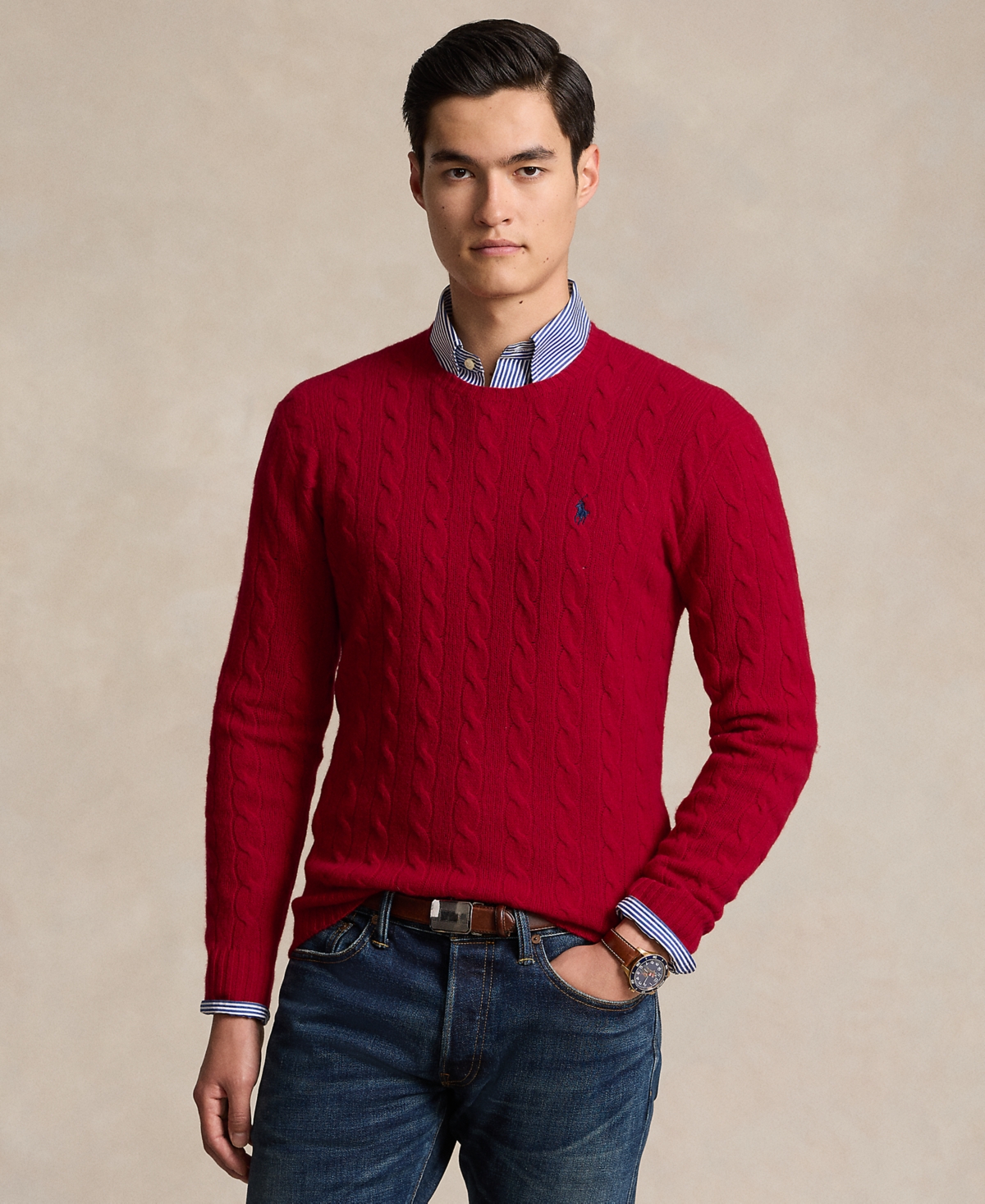 Polo Ralph Lauren Men's Wool-Cashmere Cable-Knit Sweater - Park Ave Red
