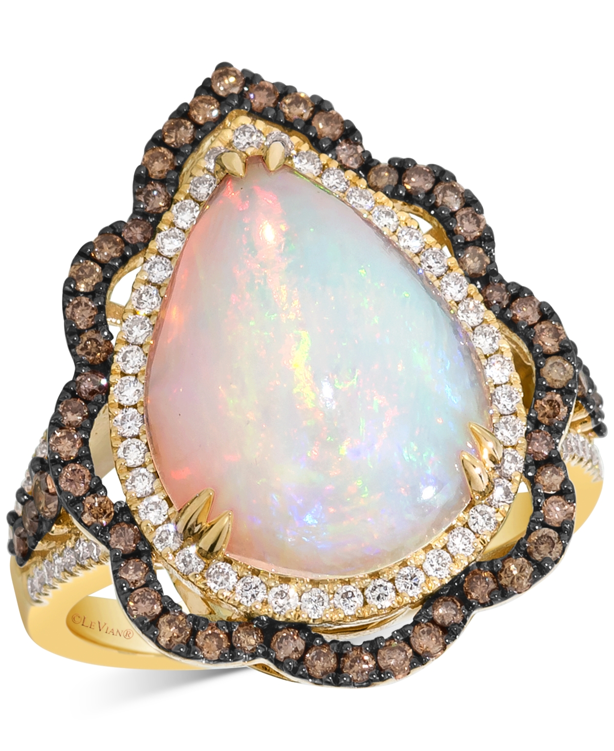 Le Vian Neopolitan Opal (4 Ct. T.w.) & Diamond (3/4 Ct. T.w.) Wavy Halo Pear Statement Ring In 14k Rose Gold In Yellow Gold