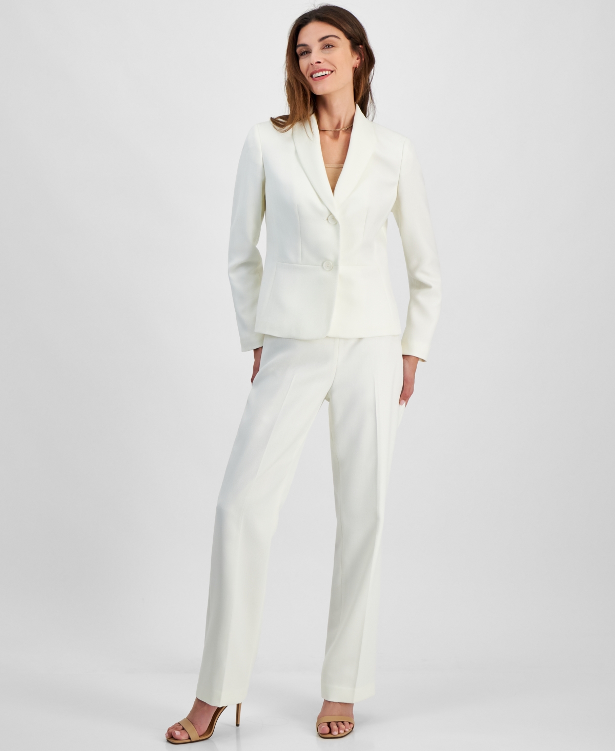Women's Two-Button Shawl Collar Jacket & Side-Zip Pants, Regular & Petite - Vanilla Ice
