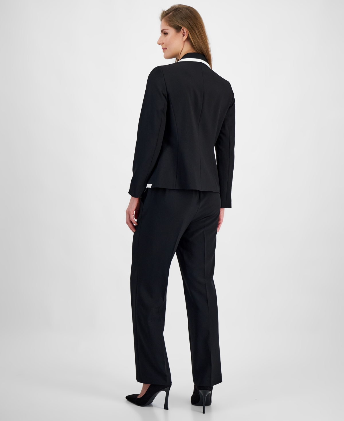 Le Suit Petite Contrast-Tipped Pant Suit -Vanilla Ice