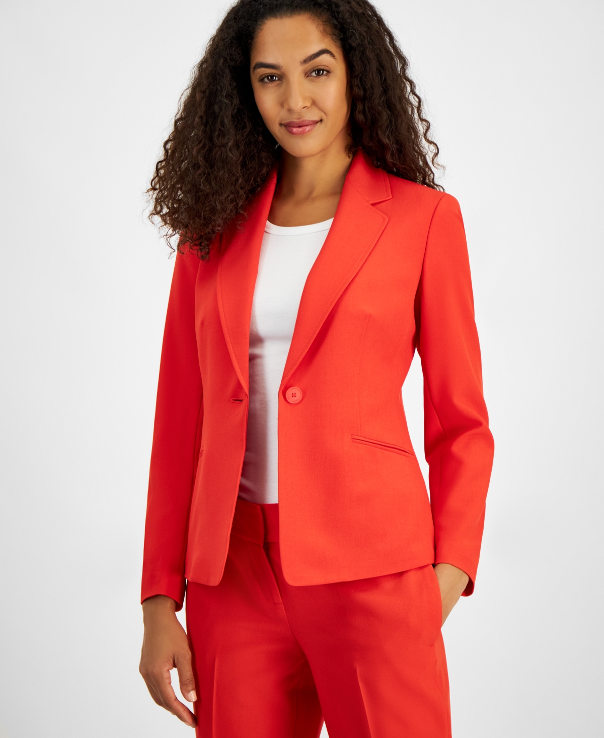 Shop Le Suit Women's One-button Straight-leg Pantsuit, Regular & Petite In Ruby