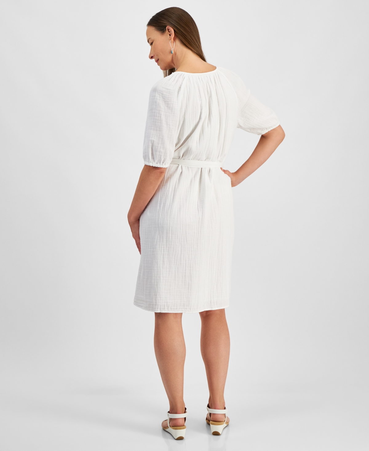 Style & Co Petite Cotton Belted Button-Front A-Line Dress, Exclusively at Macy's