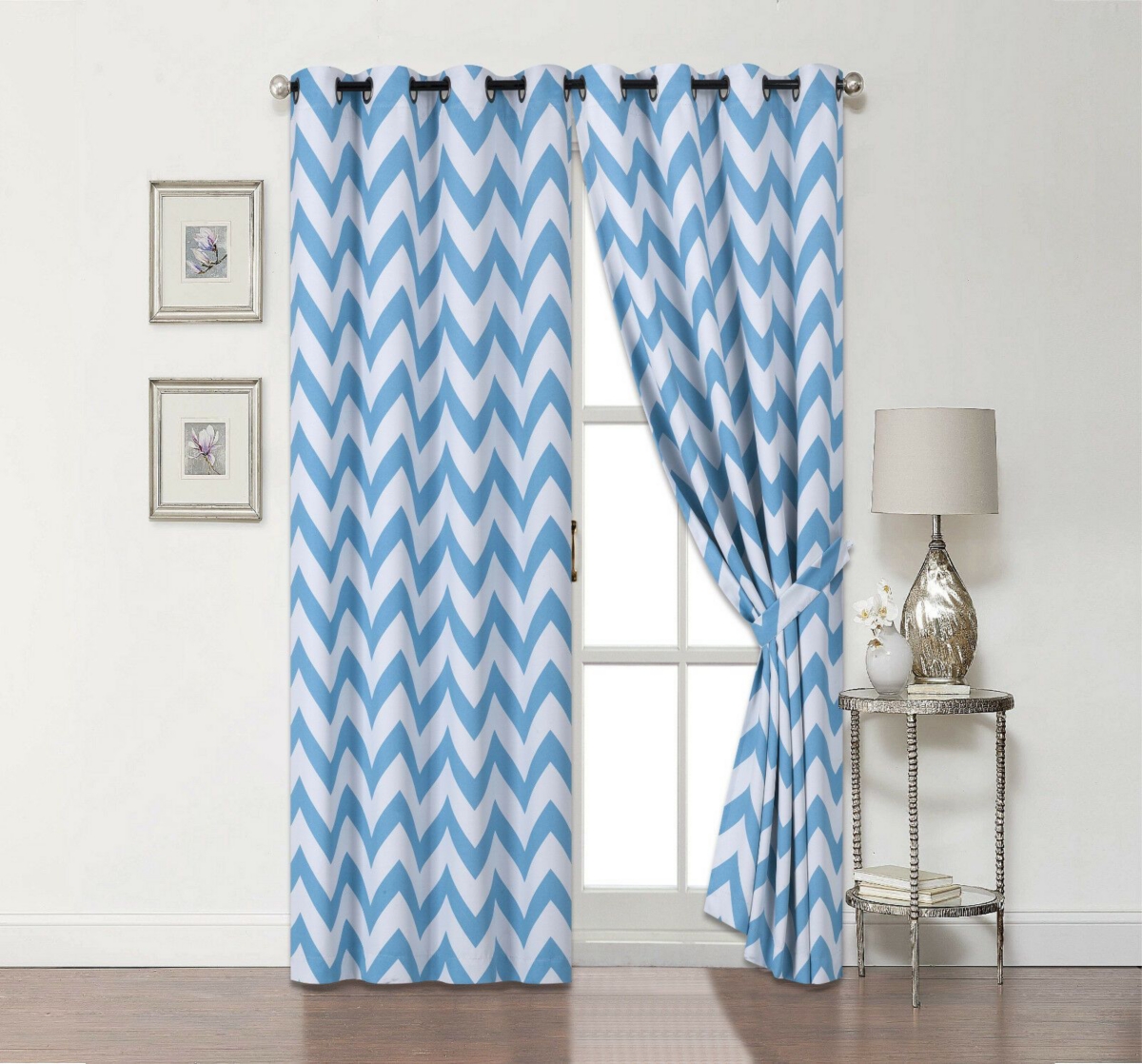 Kate Aurora 2 Pack Room Darkening Juvi Chevron Grommet Top Window Curtains With Tiebacks
