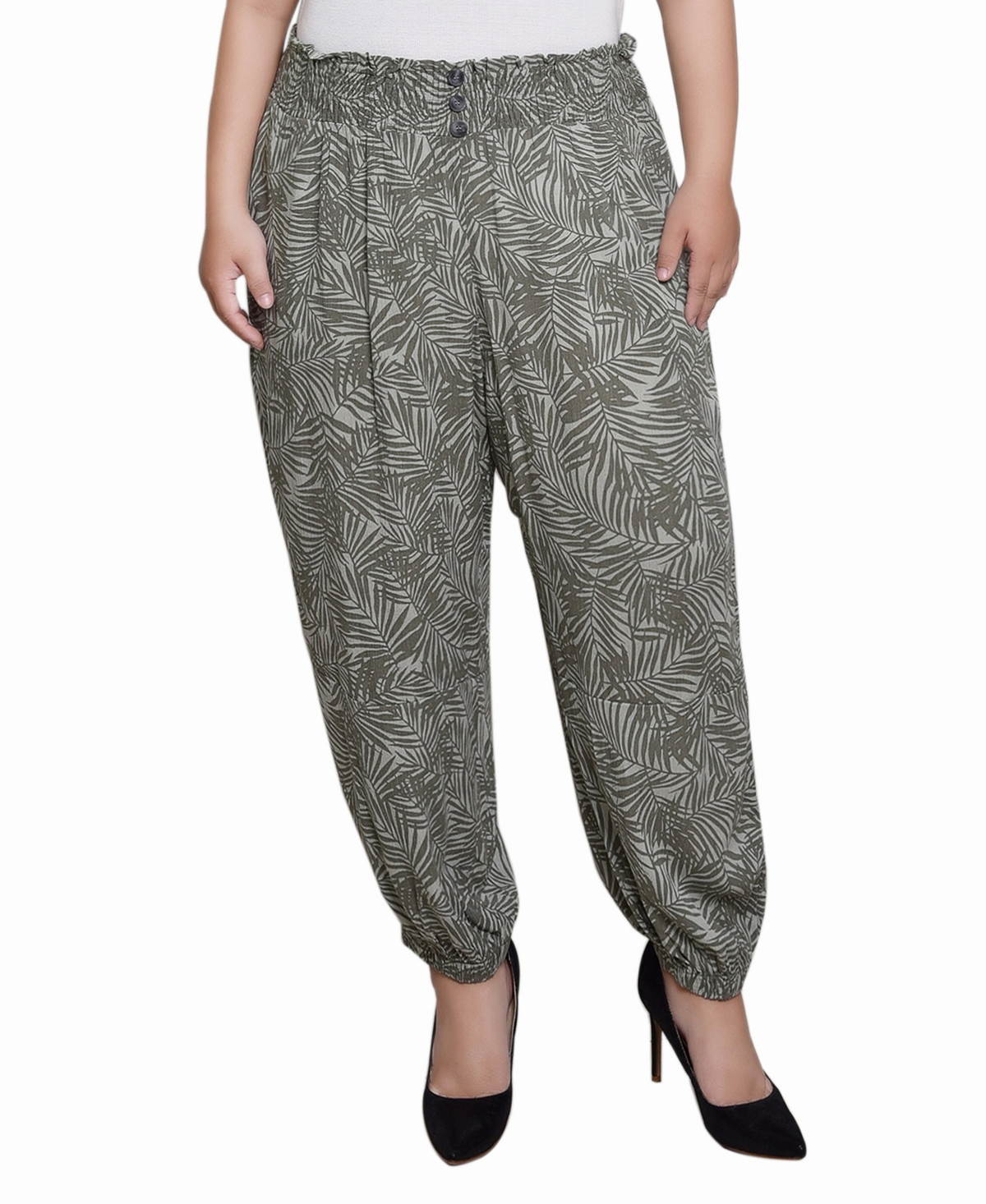 NY COLLECTION PLUS SIZE SMOCK-WAIST PANTS 