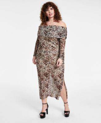 Trendy Plus Size Printed Off The Shoulder Mesh Top Cheetah Print Mesh Midi Skirt Created For Macys