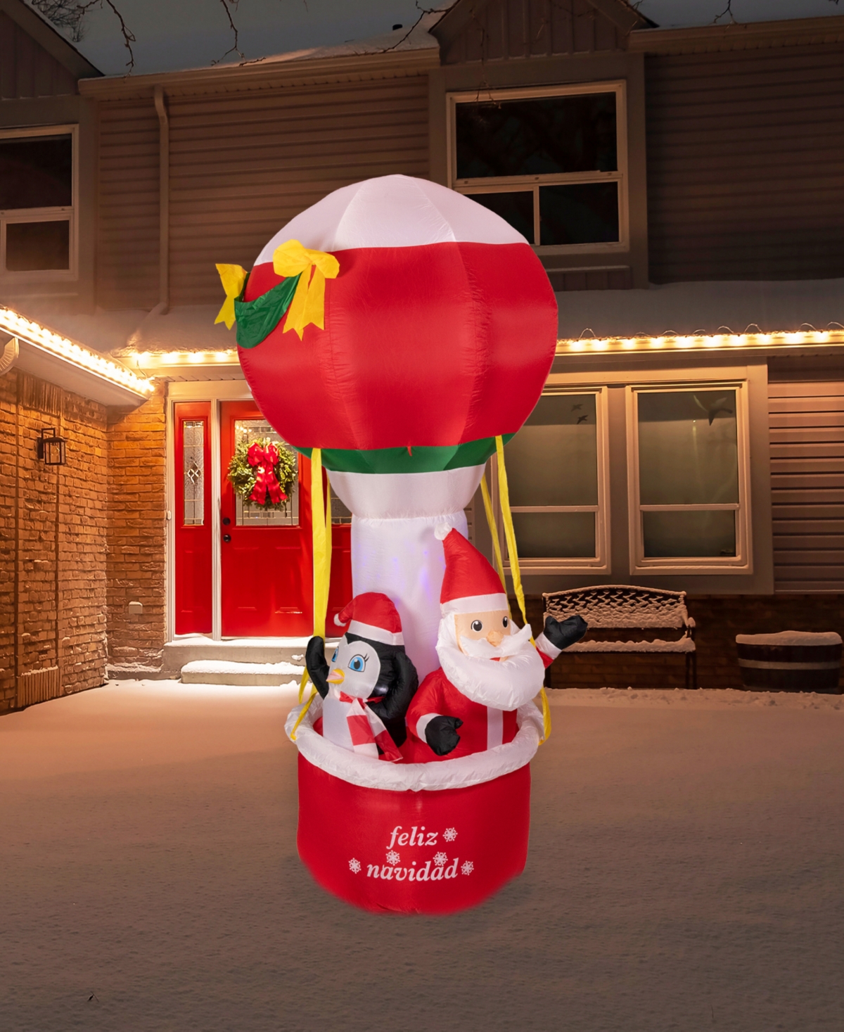 Northlight Lighted Inflatable Feliz Navidad Hot Air Balloon Outdoor Christmas Decoration 8' In Red
