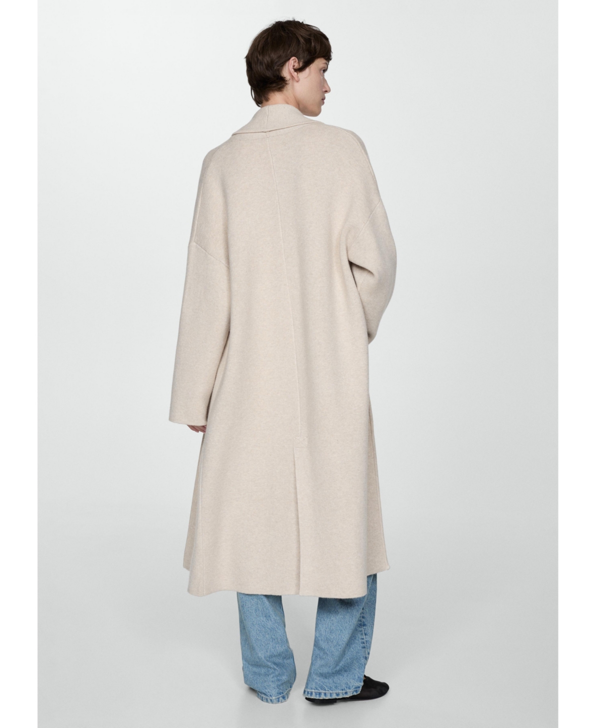 Mango Women's Pockets Detail Oversized Knitted Coat -Pastel Gray