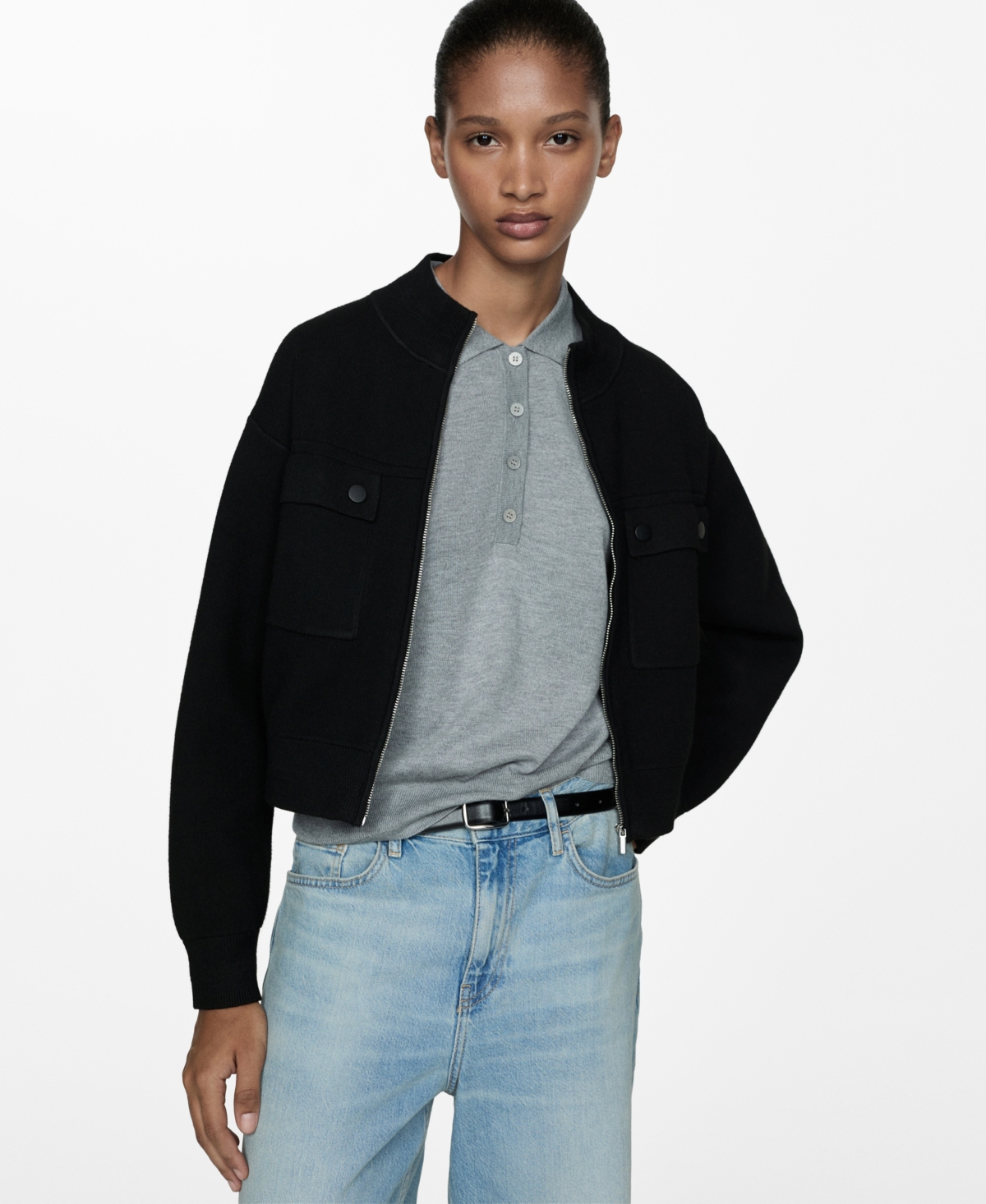 Shop Mango Women's Pocket Knit Jacket In Black
