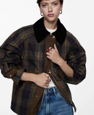 Mango Women's Contrasting Collar Check Parka - Macy's